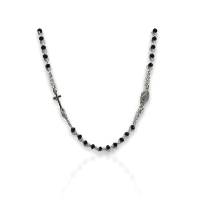 Collana girocollo Rosario argento nero 45cm